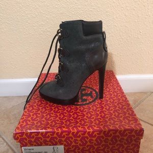 Tory Burch, 5 inch, shade aviator ankle boots.